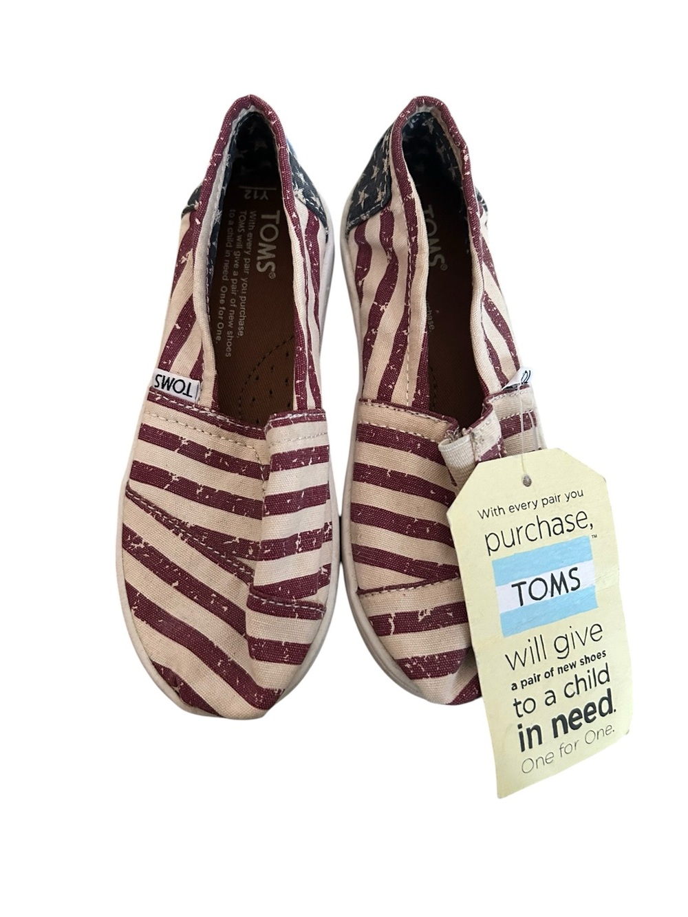 TOMS Kids Classic Slip-On Shoes in Burgundy Stripe size 12
